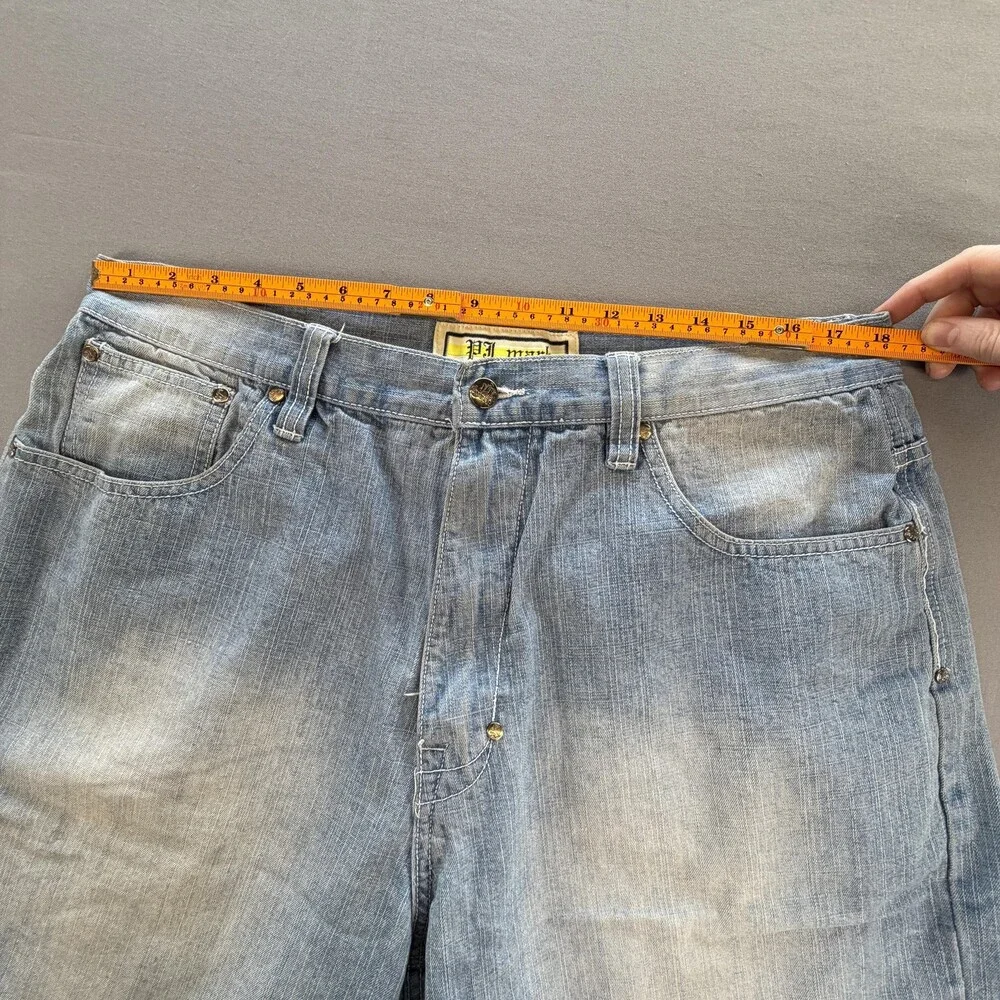 Vtg PJ Mark Denim Shorts Mens 36 Blue Light Wash Baggy Distressed 13 Inseam Y2K